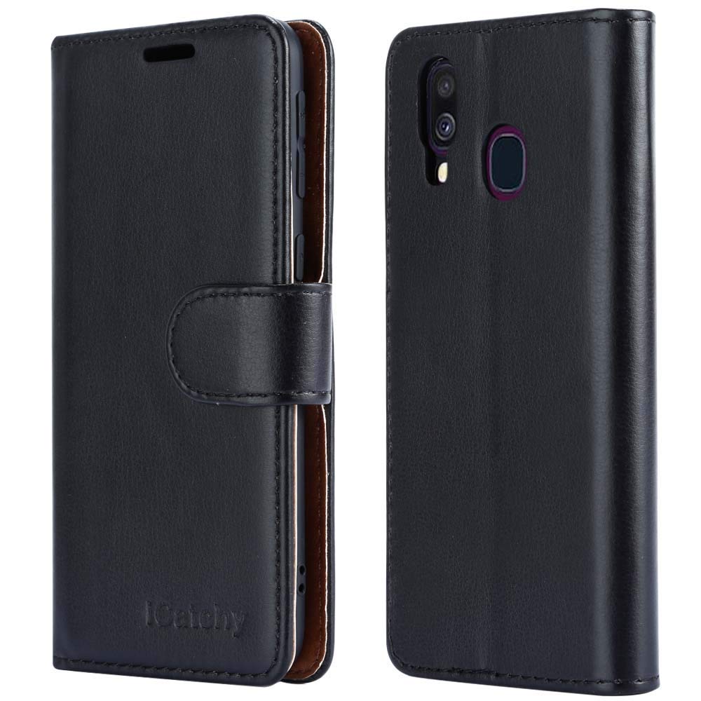 iCatchy For Samsung Galaxy A40 Case Wallet Book [Stand View] Cover Magnetic Closure [Kickstand] Full Protection Premium Leather Folio Case Compatible with for Samsung Galaxy A40 (Black)