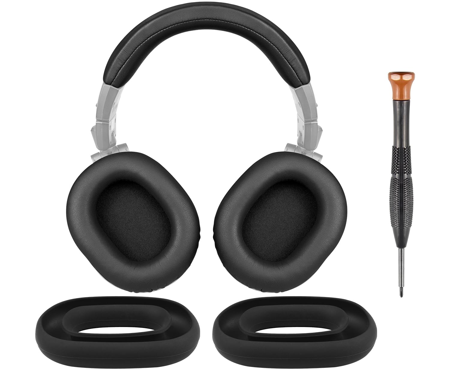 SOULWIT Ear Pads Cushions + Headband + Silicone Earpads Cover Protector, Replacement Kit for ATH M50, M50X, M50XWH, M50XBT, M50XBT2, M50S/LE Headphones, Replacement Repair Part (Black) — image 1