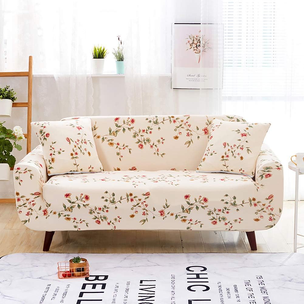Jaoul All Cover Printed Elegant Floral High Stretch Couch Sofa Slipcover Furniture Protector with Two Pillow Cases