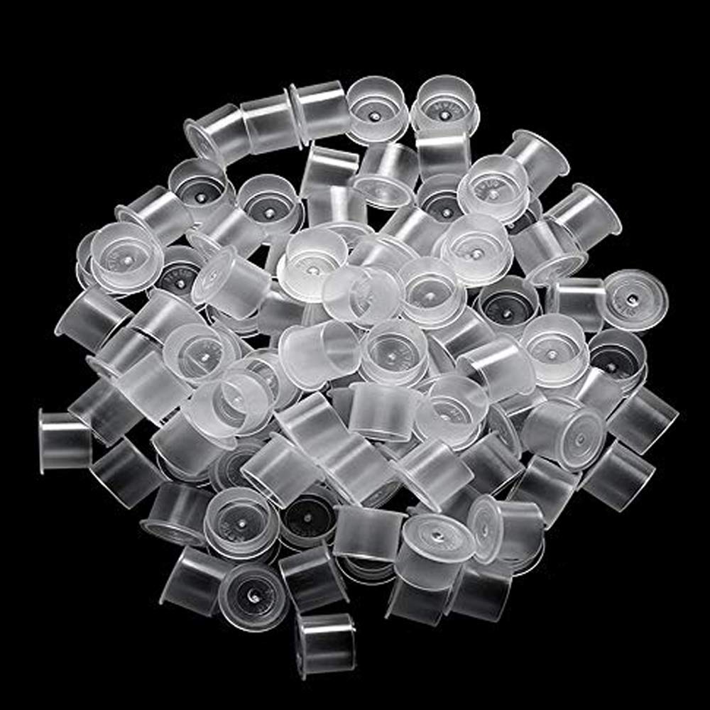 Unihuby 500Pcs Tattoo Ink Cups With Base - White Clear Pigment Caps #17 Large Sizes for Tattoo Kit