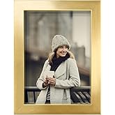 Renditions 5x7 inch Solid Wood Picture Frame, High Definition Glass and High-end Modern Style Ready for Wall and Tabletop Photo Display, Gold Frame