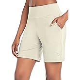 baleaf Bermuda Shorts for Women High Waisted 7'' Athletic Long Workout Running Shorts with 3 Pockets