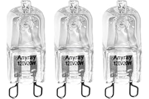 Anyray A1712S (3)-Pack 20 Watt G9 Short T4 20W Clear Light Looped 120V 20Watt 1-3/8" Long