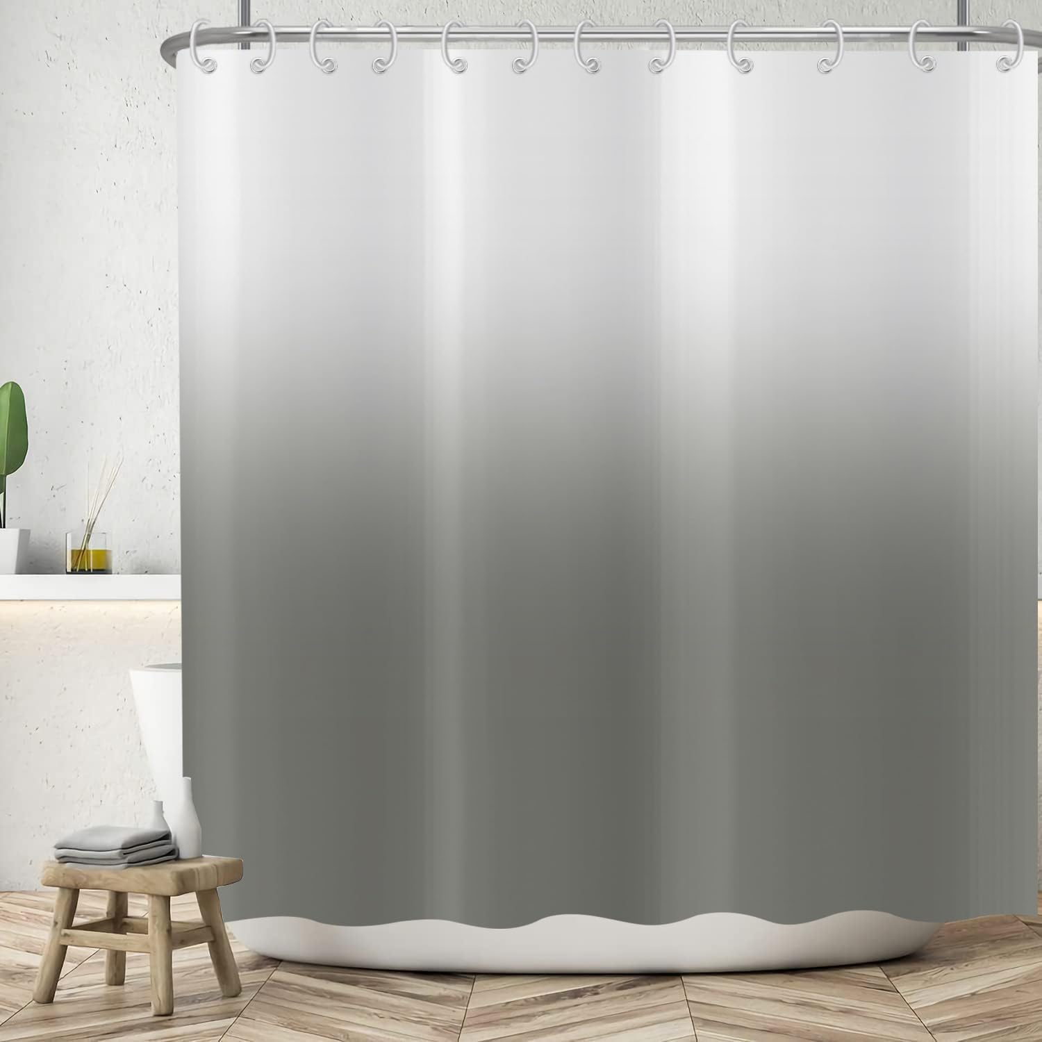 ASDCXZ Grey Shower Curtain 180x200 cm, Modern Simplicity Grey White Gradient Splicing Bath Washable Shower Curtains Polyester Textile Waterproof Bath Curtain for Bathtub with 12 Hooks — image 1