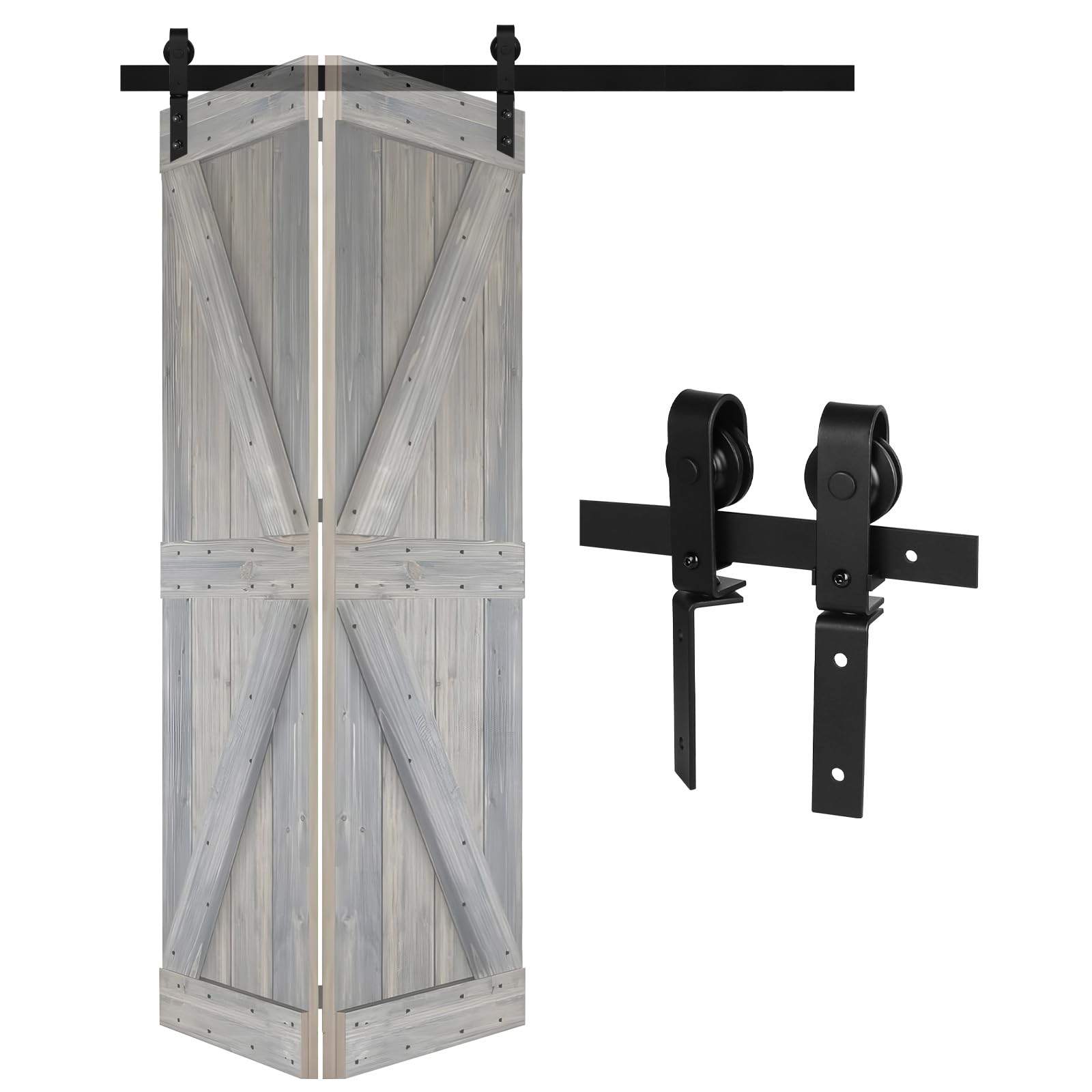 DBREAKS 1 m / 3.3 ft Bifold Sliding Door Fitting, Sliding Door Complete Set for One-Sided Fitting System, Barn Door Track Set, Suitable for Door Openings of 100 cm (No Door)