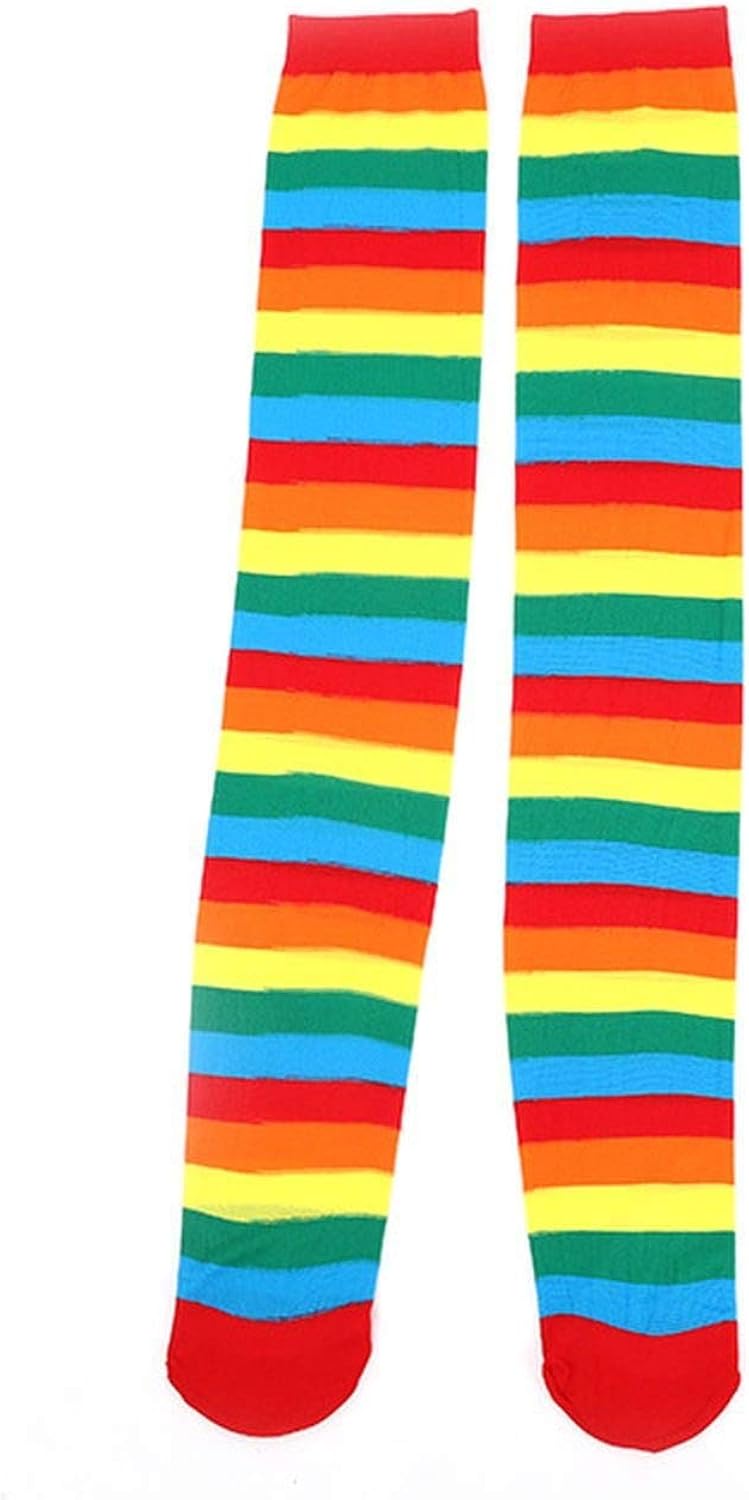 Women Stockings Cute Cotton Thigh High Mixed Colored Rainbow Striped Long Stockings Knitted