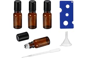 HEYLEAYAR 5ML Roller Bottles for Essential Oil, 4 Pack Empty Amber Glass Roller Bottles for Perfume Oil, Roll on Bottles with Stainless Steel Roller Balls, Opener, Funnel and Dropper