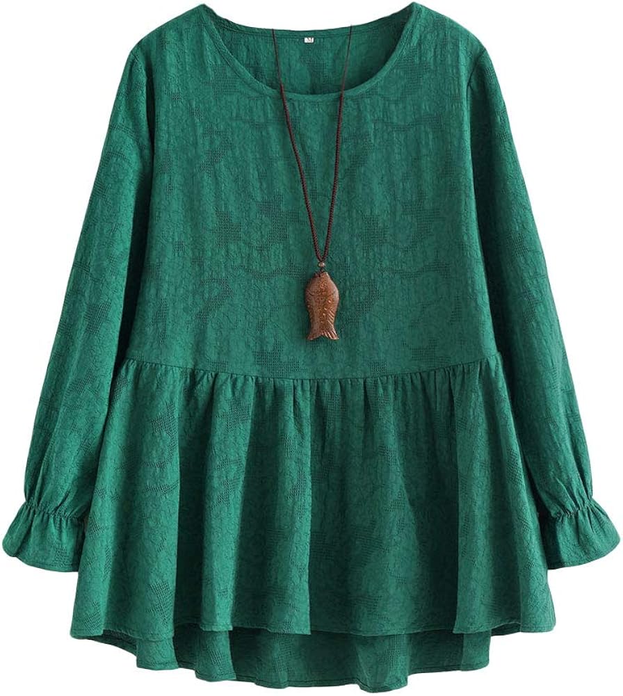 Minibee Women's Cotton Peplum Tunics Dress Ruffle Hem Babydoll Tops