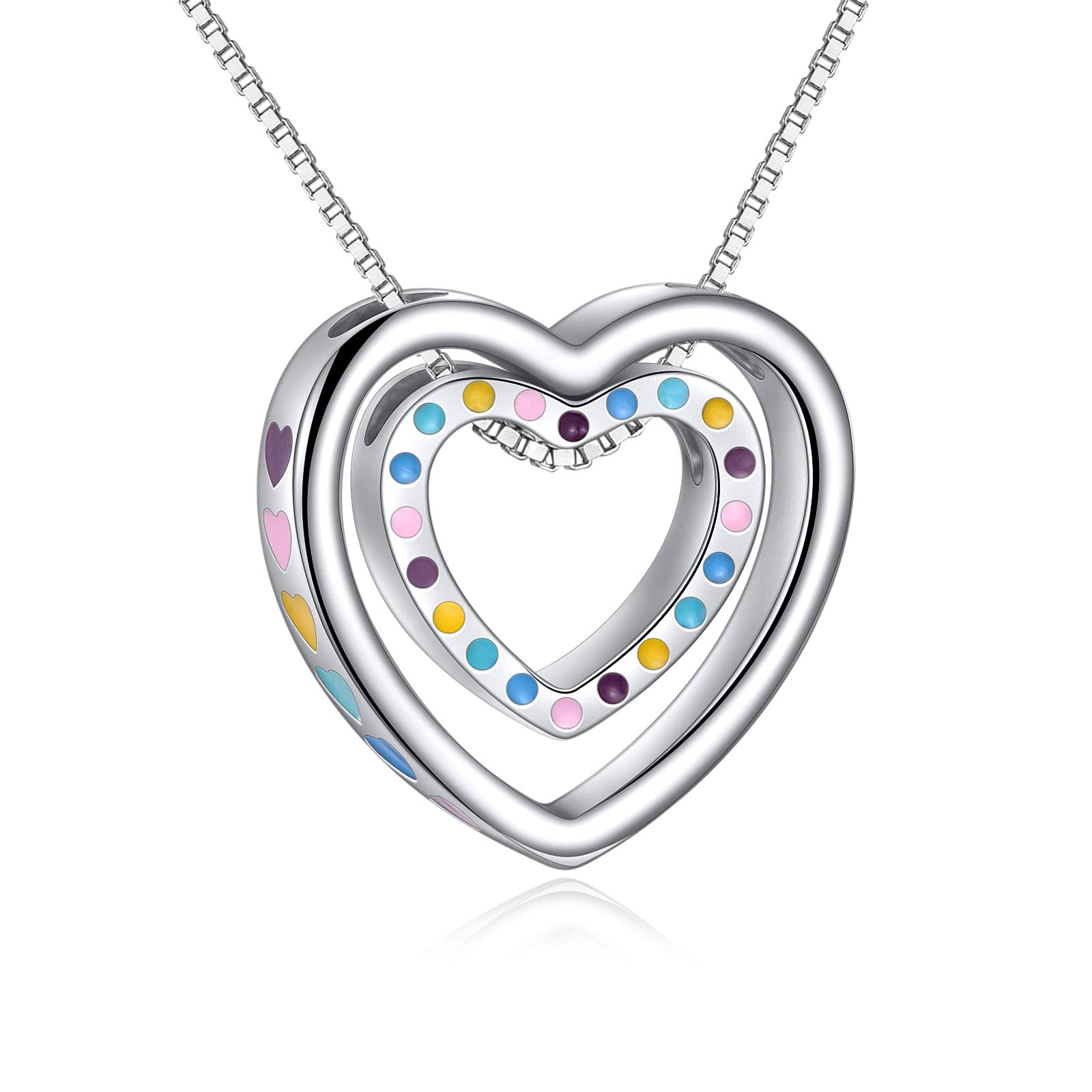925 Sterling Silver Double Heart Necklace for Women Girls, VONALA Fine Jewellery Gifts for Mother Daughter