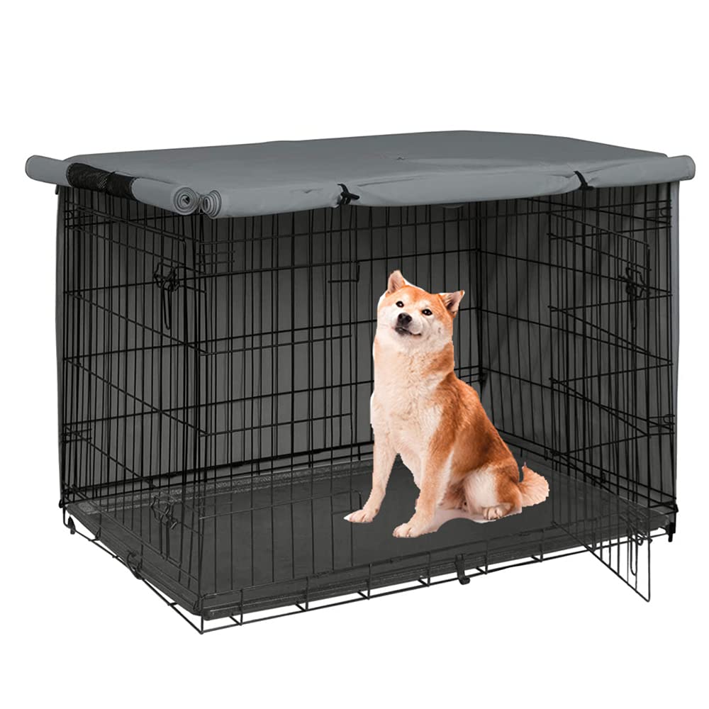 BOSKING Dog Pet Crate Covers for 24-48inch Waterproof Dogs Cage Cover, Durable Rainproof 210D Oxford Polyester Pet Kennel Covers (L: 42.91x29.13x29.92in/ 109x74x76cm, Grey)