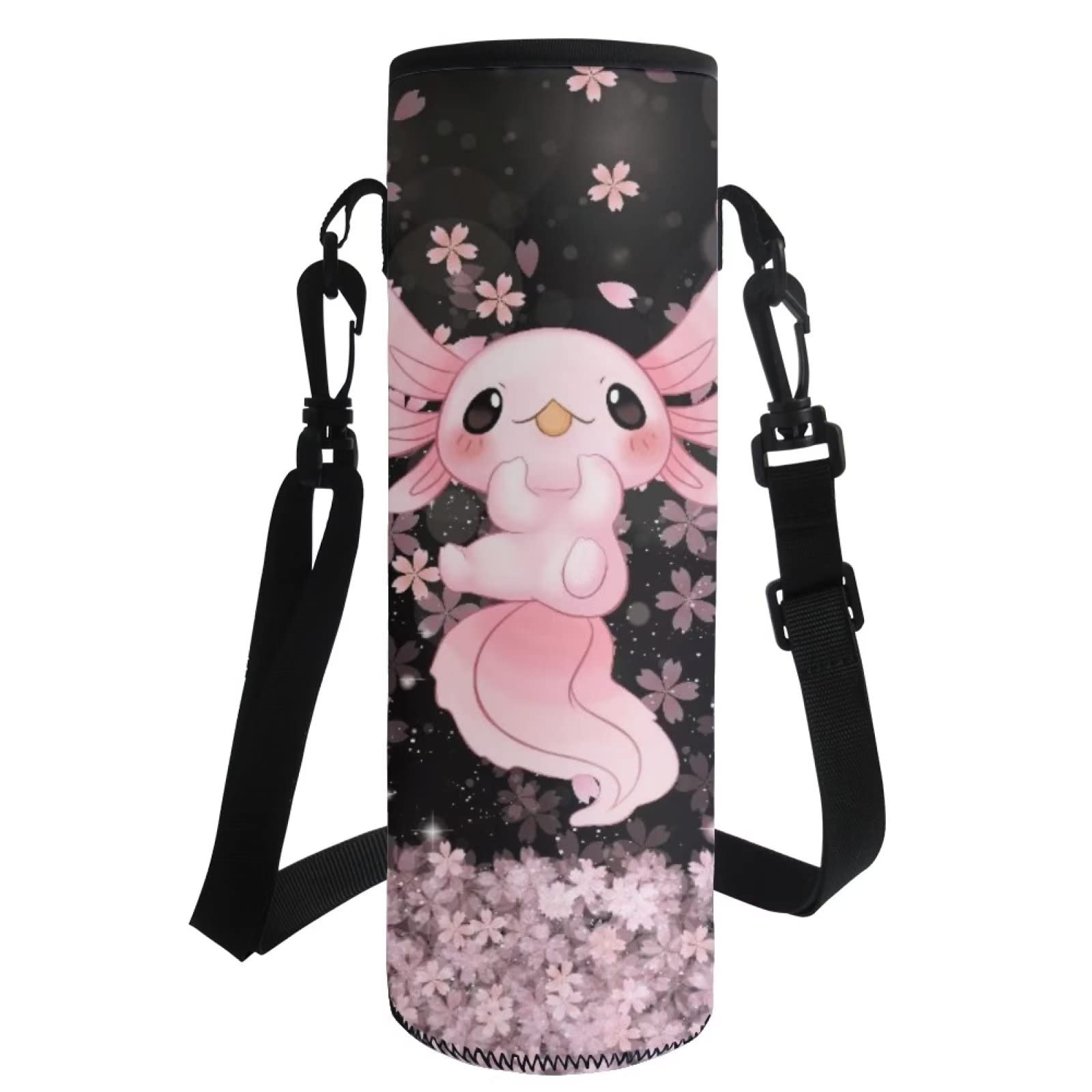 COEQINE Cute AXolotl Print Water Bottle Cup With Flower Print, Girls Women Insulated Water Cup Sleeves for Hiking Walking