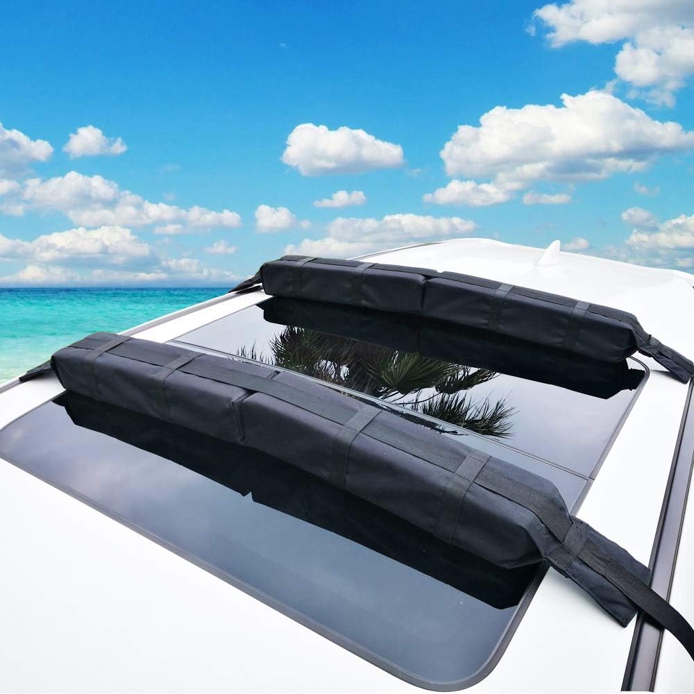 Alfa Gear Universal Extra Long Lightweight Anti-Vibration Roof Rack pad for SUP/Snow Board/Ski Board with Hood Loop and Truck Straps Products Size 37.8"X4.5"X3.1" 2 pcs/Set Black: Automotive