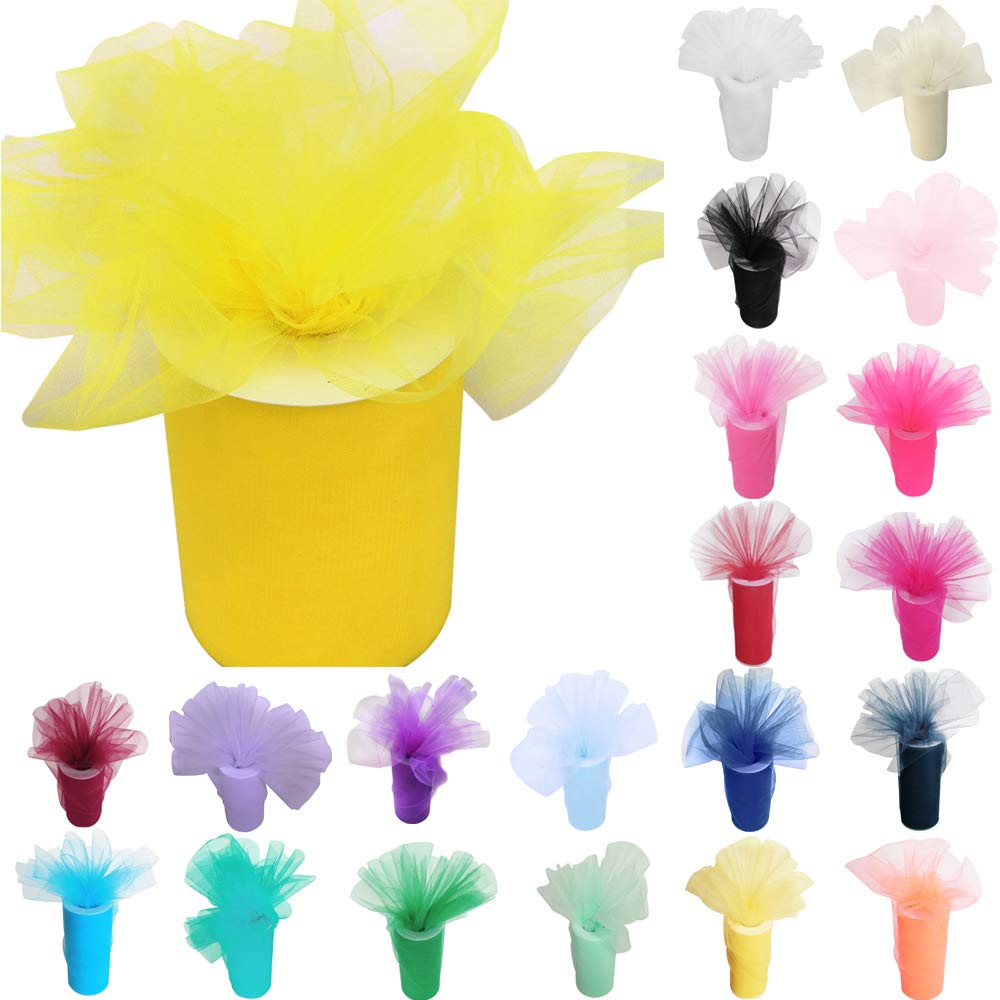 Time to Sparkle 6 Inchs x 100yards/300FT Tulle Roll Spool Tutu Party Birthday Wraping Crafts Bridal Bow Skirt Wedding Decor, Yellow — image 1