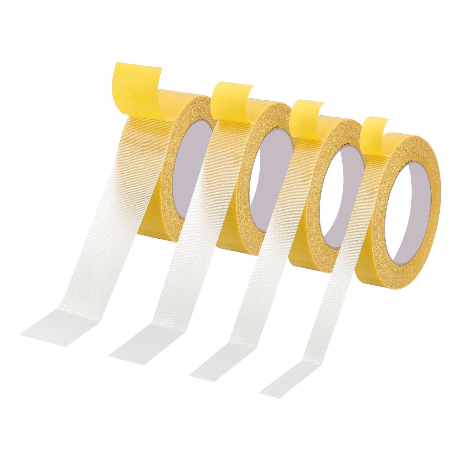 PATIKIL Fabric Tape, 4 Roll Double Sided Fabric Tape Heavy Duty Sticky Carpet Tape Mesh Tape for Carpet Floor Wall Photo DIY Crafts Clothes, 33 Feet x 0.6/0.8/1.2/1.6", Yellow