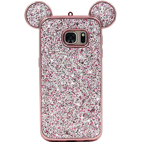 Galaxy S7 Case, MC Fashion Super Cute Sparkle Bling Bling Glitter 3D Mickey Mouse Ears Soft and Protective TPU Rubber Case for Samsung Galaxy S7 (Rose Gold)