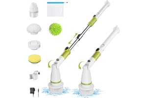 ROPASOMIC Electric Spin Scrubber, Bathroom Cordless 380RPM Motorized Cleaning Brush - Replaceable Brush Heads Adjustable Extension Handle,for Tub Shower Sink Stove Tile Grout Wall Windows (Green)