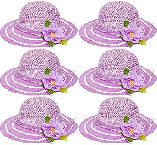 6 Pack Cutie Collections Girls Tea Party Flower Costume Sun Hats (Multicolor) (Purple (6 pack))