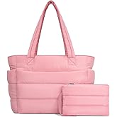 TOPDesign Puffer Tote Bag for Women, Lightweight Puffy Handbag with Compartments, Quilted Shoulder Bag for Work, Travel, Gym