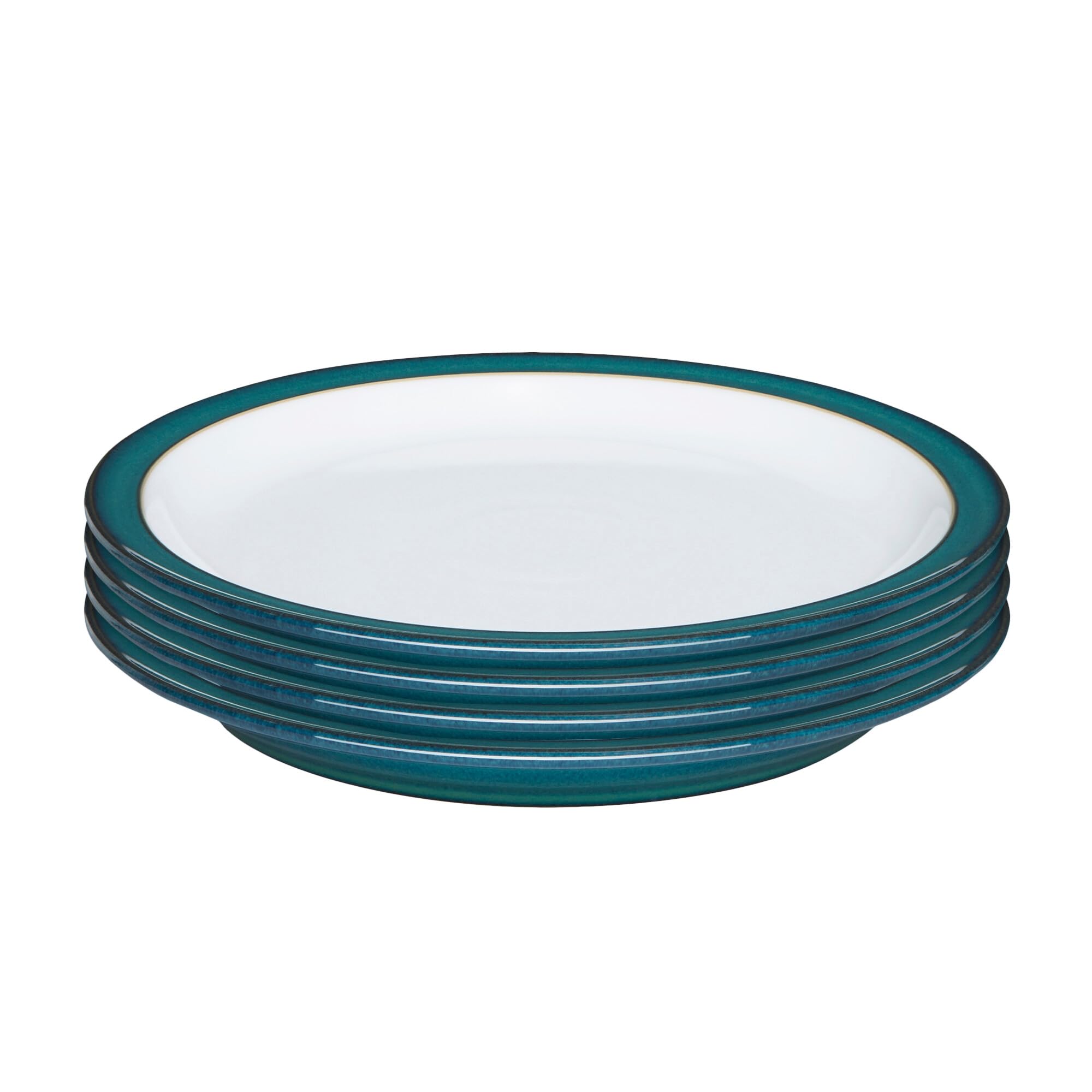 Denby - Greenwich Dinner Plates Set of 4 - Dishwasher Microwave Safe Crockery 26.5cm - Glazed Green, White Ceramic Stoneware Tableware - Chip & Crack Resistant