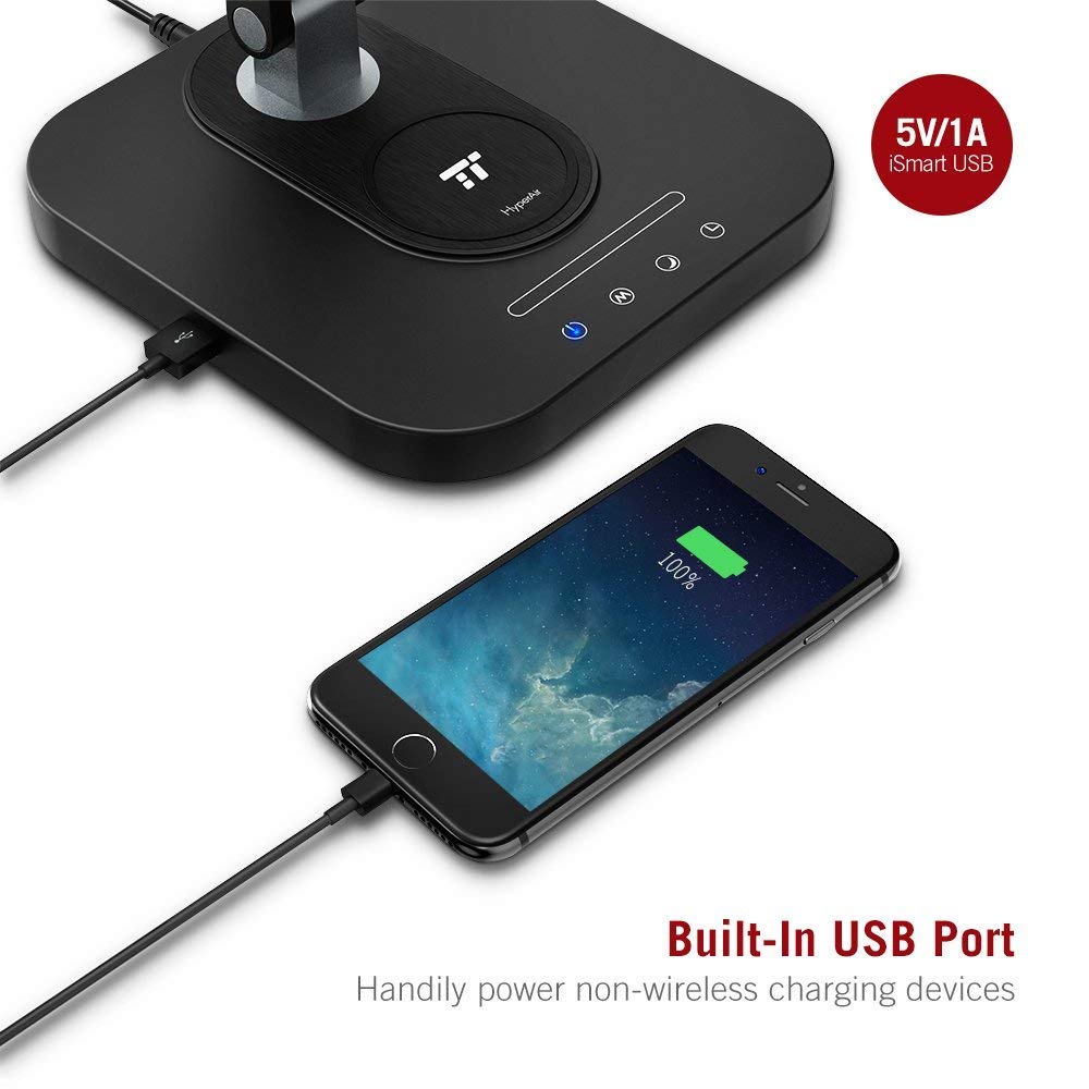 LED Desk Lamp with 10W Fast Qi Wireless Charger, Compatible with i-Phone Samsung Galaxy Phones and Note/pad, 3 Color Modes Dimmable Reading Table Lamp, Touch Control with USB Charging Port