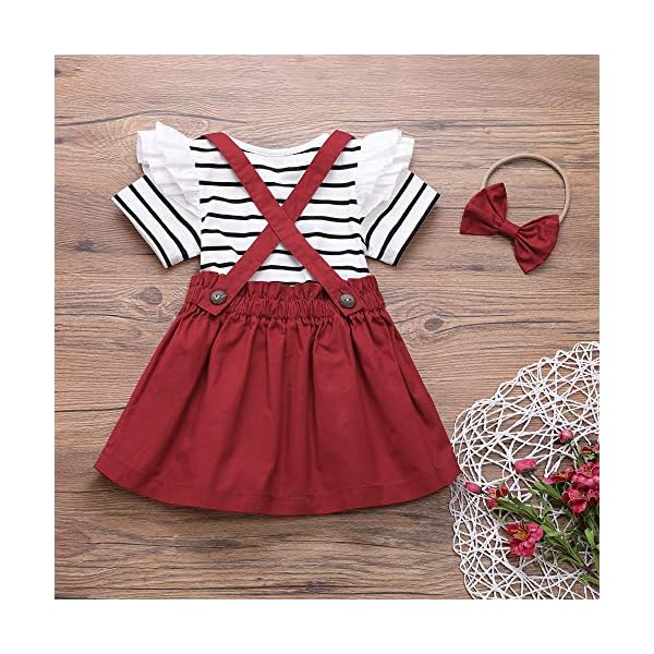 YOUNGER STAR Toddler Girls Outfits 3pcs Baby Romper Clothes Set Girl Floral Jumpsuit+Strap Skirt Outfits - Image 6