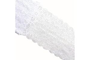 MSCFTFB 5 Yards Width 7 Inch Vintage Oval Pattern Stretch Lace Trim Fabric Elastic Lace Flowers Ribbon for Garment Craft Embellishment Wedding Garters Baby Shower Table Decorations (White)