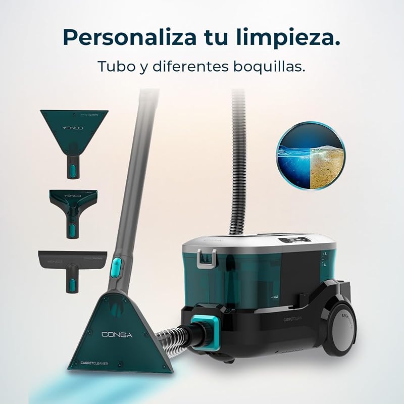 Aspirador de carpete cecotec - limpador de estofados - aspirador de pó conga carpetclean 10000 easyhome sled. 800w, 3l de água limpa e 1,5l de tanque de água suja, multisuperfícies, kit de acessórios
