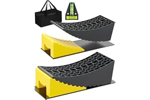 OFISPEED RV Leveling Blocks Ramp Kit, 2 Packs Camper Leveler System for Travel with Two Chocks, 2 Anti-Slip Mats, 1T Bubble Level and Carry Bag, Up to 35000 LBS, Easier & Faster to Level Camper-Yellow