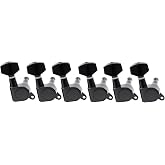 Musiclily Pro R15J-03 6 inline Guitar Tuners Tuning Keys Pegs Set Black | Hex Button, Full Sealed Machine Heads, for Fender Strat Tele Style Guitar