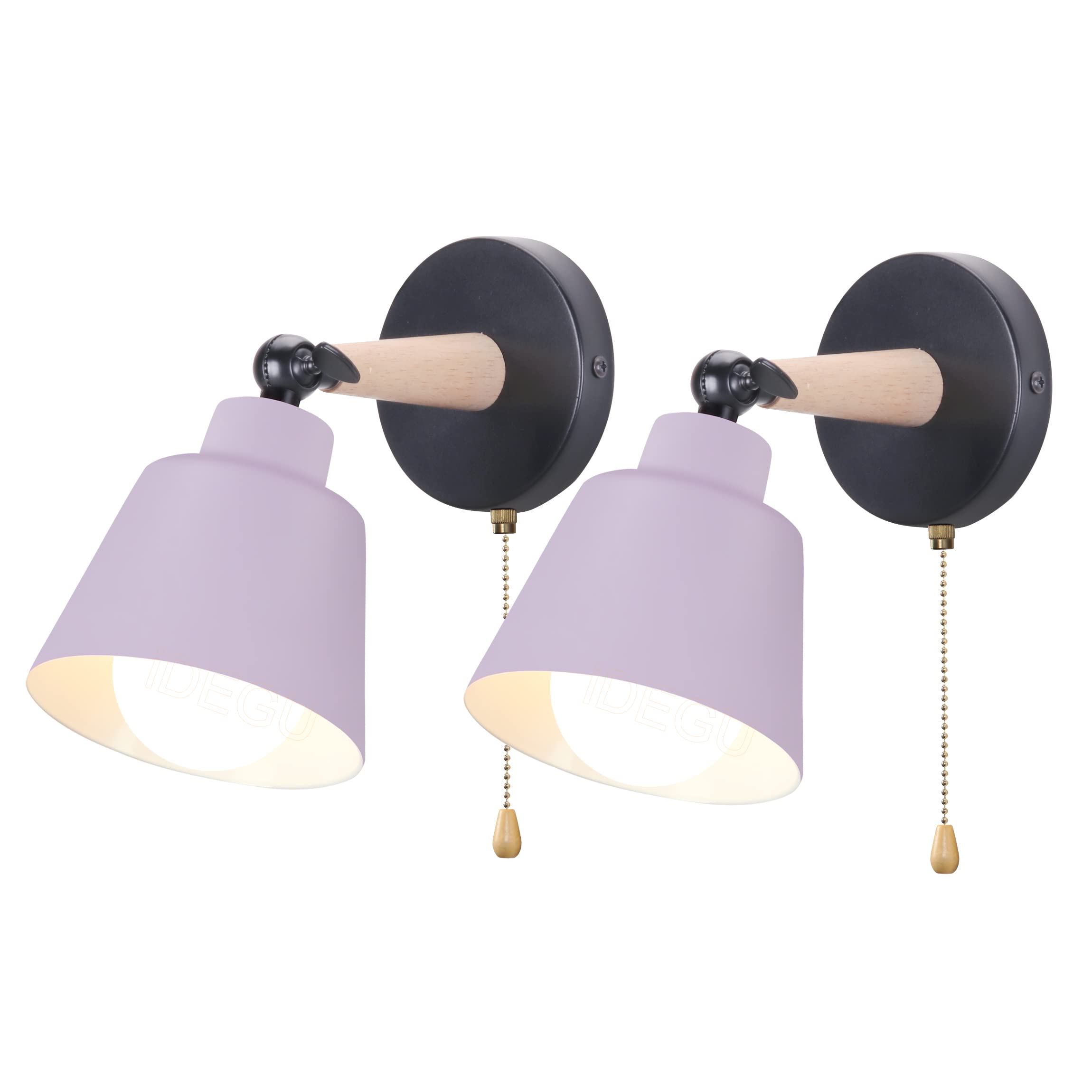 iDEGU Set of 2 Retro Vintage Wall Sconces E27 Ceiling Light Industrial Wooden Metal Adjustable Indoor Wall Lamp with Switch Modern for Bedroom Entrance Living Room (Purple)