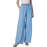Women's High-Rise Wide-Leg Pull-On Jeans, Elastic Waist, Loose Fit Soft Denim