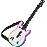 Lyvix Wireless Guitar Controller for PS4 PS3 PC Guitar Hero Rock Band White | Support Clone Hero, Fortnite Festival, Built-in RGB lighting &amp; audio jack
