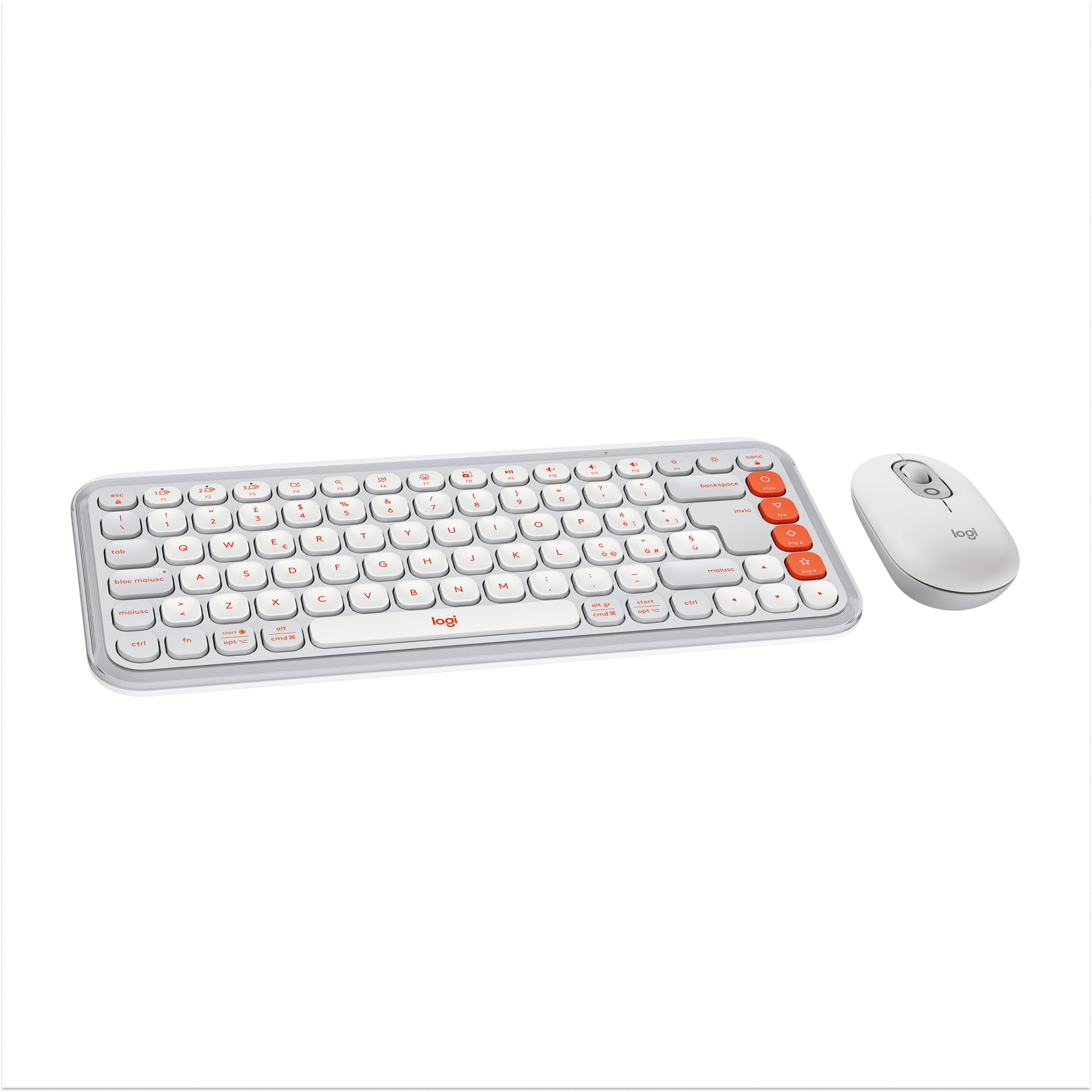 Logitech POP ICON COMBO, kit mouse e tastiera Bluetooth, digitazione comoda, tasti e pulsanti programmabili, clic discreti, Easy-Switch fino a 3 dispositivi, Layout Italiano QWERTY - Bianco