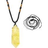 Runyangshi Citrine Healing Crystal Pendants, Double Pointed Natural Crystal Quartz Necklace 6 Faceted Chakra Crystal Wand Sto