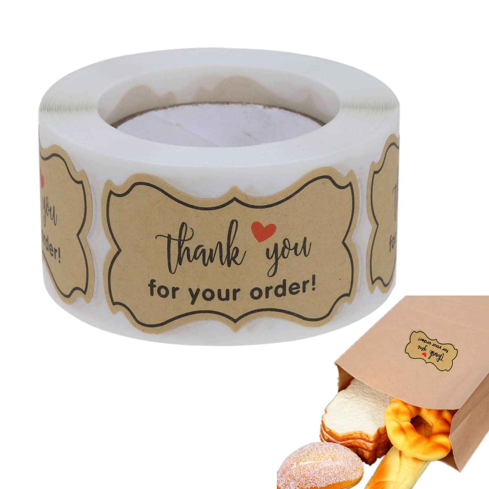 Yetaha 250pcs Thank You Sticker Small Business, Thank You for Your Order Stickers, Brown Kraft Paper Lable Commercial Seal Label for Gift Boxes Shops Baked Cake Packaging Handmade Decoration 3 * 5cm