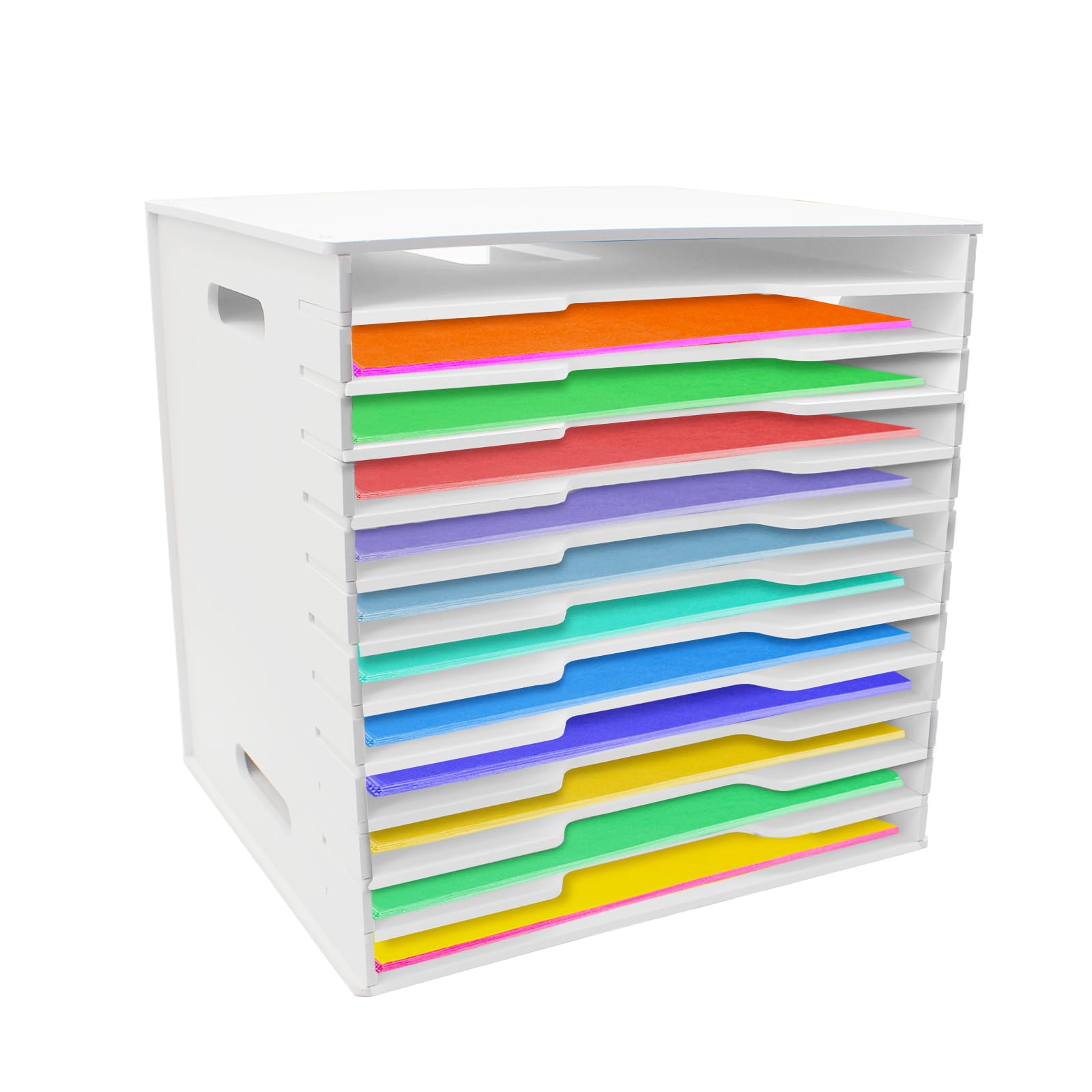 Photo 1 of Timisea12 Tier Scrapbook Paper Organizer,White Cardstock A4 Paper Sorter Storage Rack,Scrapbook Organizer for Sizes 13" X 13" X 12.2" for Home Office & Classrooms,White Organizer Storage