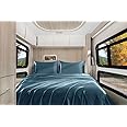Homiest 4pcs RV Short Queen Satin Sheets Set Luxury Silky Satin Bedding Set with 10" Deep Pocket, Camper Queen Sheets, 1 Fitted Sheet + 1 Flat Sheet + 2 Pillowcases (RV Short Queen, Deep Sea Blue)