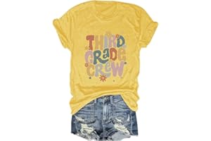 ENVIARBRILLO Third Grade Crew Shirt for Women Third Grade Teacher T Shirt 3rd Grade Team Shirt Third Grade Shirt Summer Tops