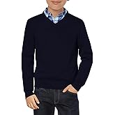 Haloumoning Boys School Uniform Sweater Kids Long Sleeve V Neck Pullover Fall Winter Clothes 5-14 Years