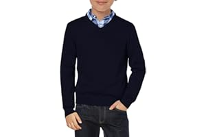 Haloumoning Boys School Uniform Sweater Kids Long Sleeve V Neck Pullover Fall Winter Clothes 5-14 Years