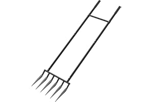 6 Steel Tines 20 in Wide BroadFork Garden Tool, 52 inch Heigh Durable Handles, Ergonomic U-Shaped Design, Black Hand Tiller B