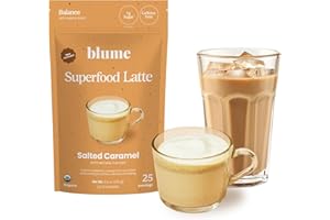 Blume Superfoods Latte - Salted Caramel Powder, Dandelion Root powder, Maca Powder, Pink Himalayan Salt, Low-Sugar, Inflammation support, Organic, Vegan And Keto Friendly - 25 Servings