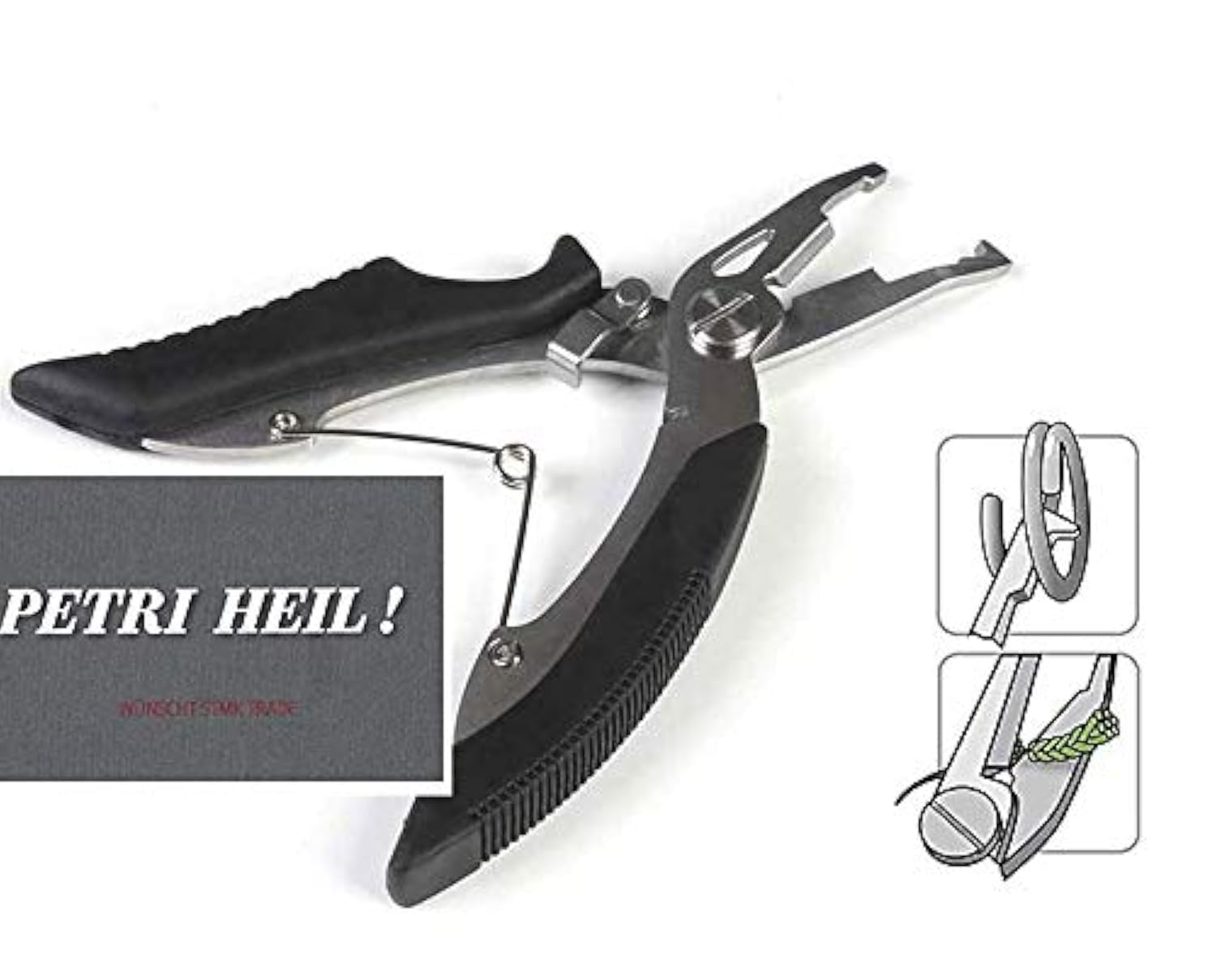 STMK Scissors (black) for braided cord and snap ring pliers, approx. 13 cm + includes Petri Heil! sticker.