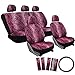 OxGord 17pc Set Leopard Animal Print Auto Seat Covers Set - Front Low Back Buckets - Rear Split Bench - Pink