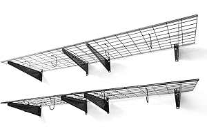 CAPHAUS Garage Shelving Wall Mounted 72x18 Inch, Heavy Duty Metal Wall Shelves with 4 Bike Hooks, 500lbs Capacity Storage Rack for Garage Organization System, Black