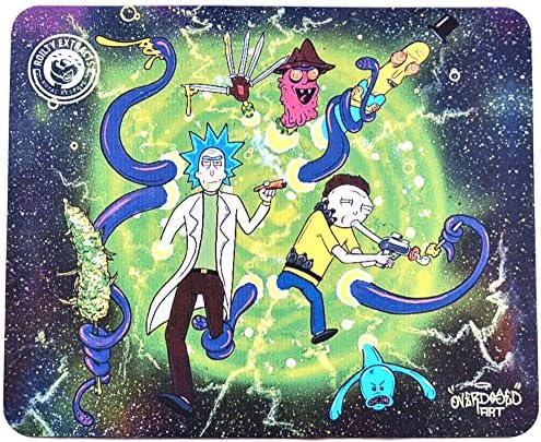 Rick and Morty Dabbin in Wormholes 7" x 9" Roility Extracts/Overdose Art Fabric Topped Dab Pad/Mat