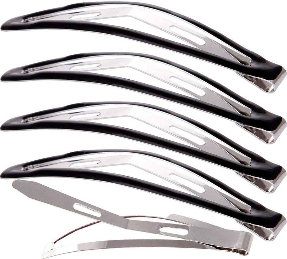 LONEEDY Pack of 12 Large Metal Stoving Varnish Hair Snap Clips, No-slip Hair Clips Barrettes For Women and Girl (Black)