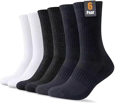 Chaussettes Homme Femme, Chaussettes Sport Respirantes, Chaussettes Coton Sans Couture, Idéales pour Travail, Course, Marche, Casual, Tennis, 6 Paires, Noir Blanc Gris, 39-42