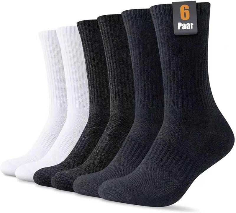 Chaussettes Homme Femme, Chaussettes Sport Respirantes, Chaussettes Coton Sans Couture, Idéales pour Travail, Course, Marche, Casual, Tennis, 6 Paires, Noir Blanc Gris, 39-42 — photo 1 sur 8