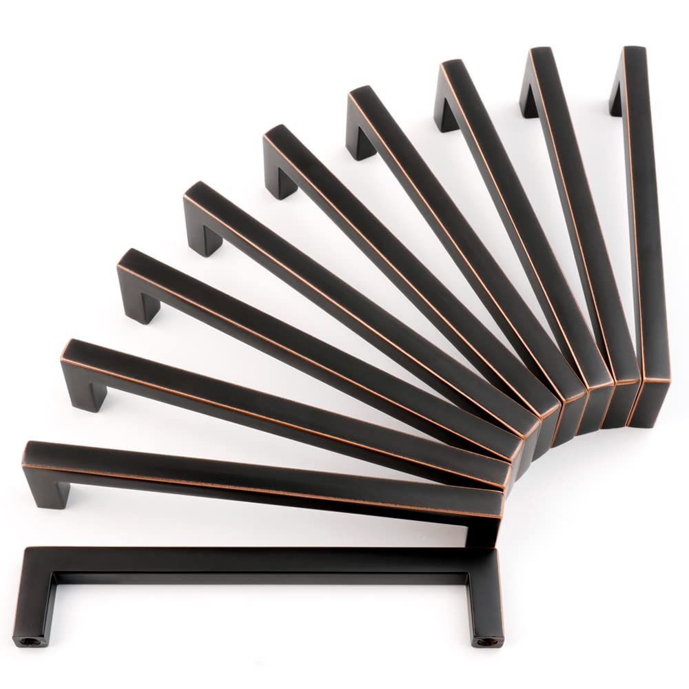 KOOFIZO Solid Square Bronze Kitchen Cabinet Handles Oil Rubbed Bronze Cabinet Pulls, 10 Pack 5 Inch Bronze Hardware for Kitchen Cabinets Drawers Dresser Cupboard Bedroom Bathroom Image